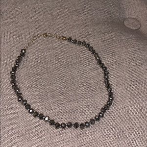 Iridescent beaded choker silver necklace